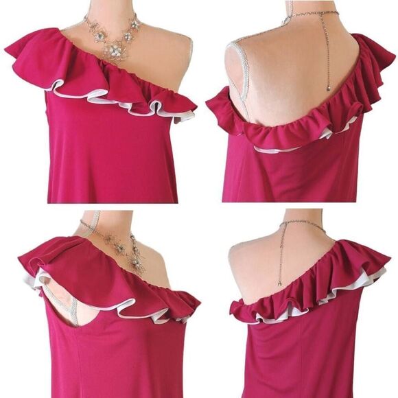 Alfred Shaheen VTG RARE Pink One Shoulder Hand Painted Maxi Dress Size 10 - Picture 4 of 13